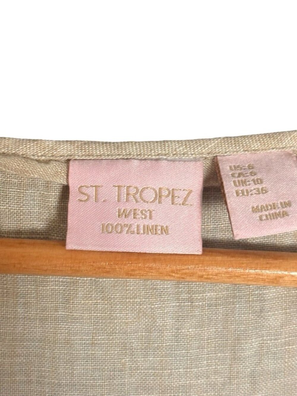 St. Tropez West 100% Linen Maxi Dress Women’s US 6 Beige Sleeveless V-Neck - Picture 4 of 10